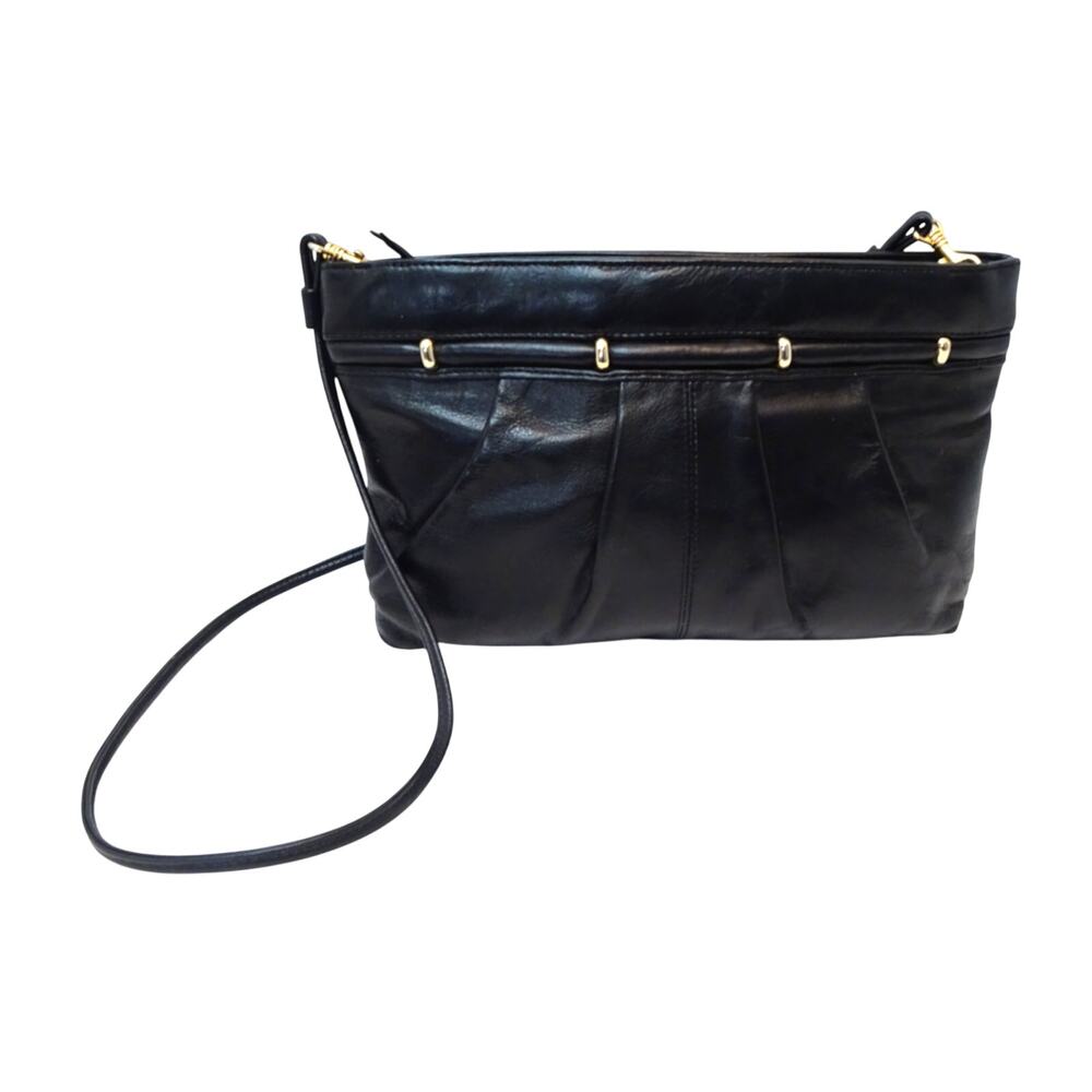 Bechamel Black Leather Clutch Crossbody – Gold Hardware